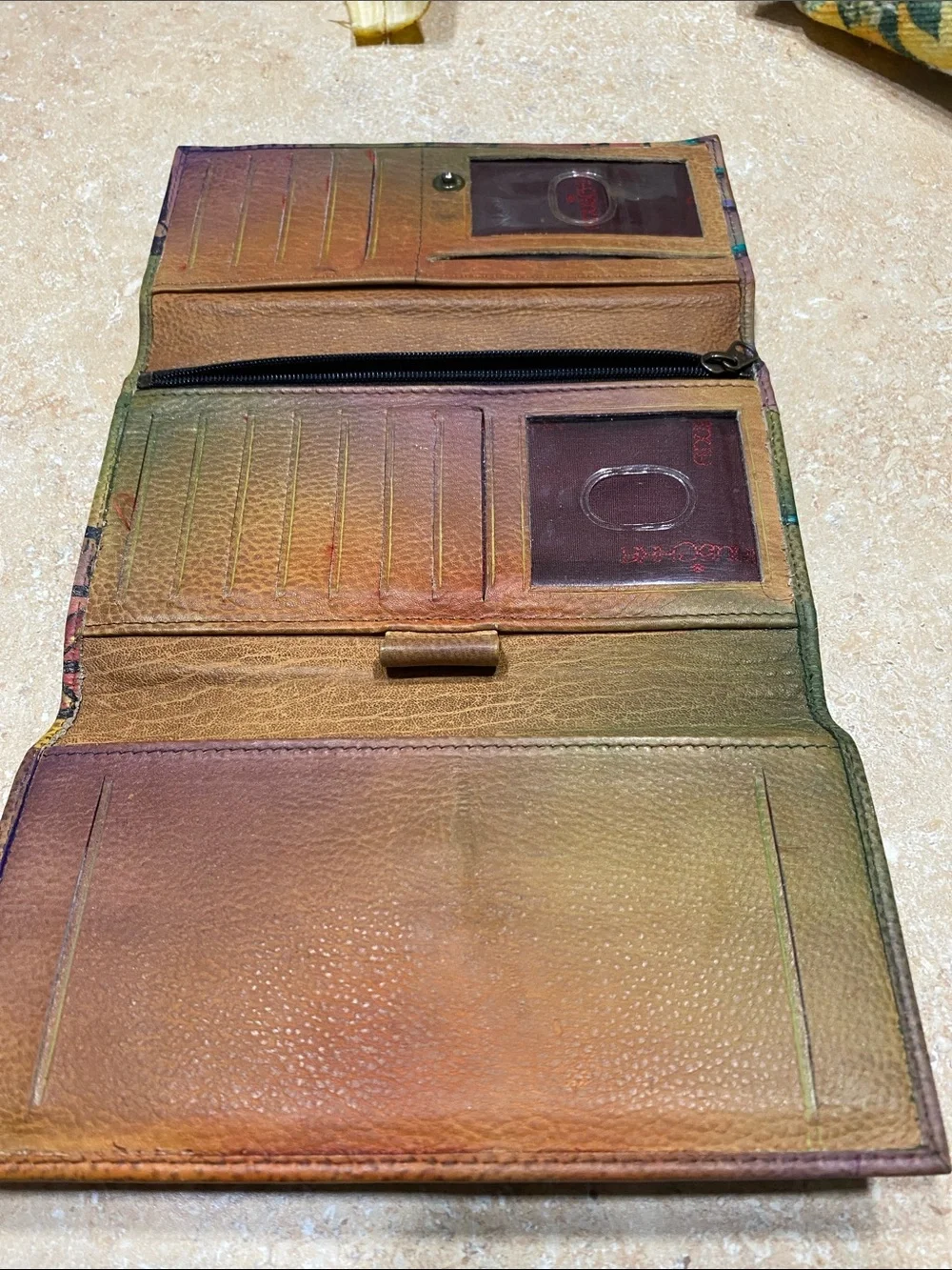 Anna by Anuschka Hand Painted Leather Tri Fold Wallet Floral Flowers